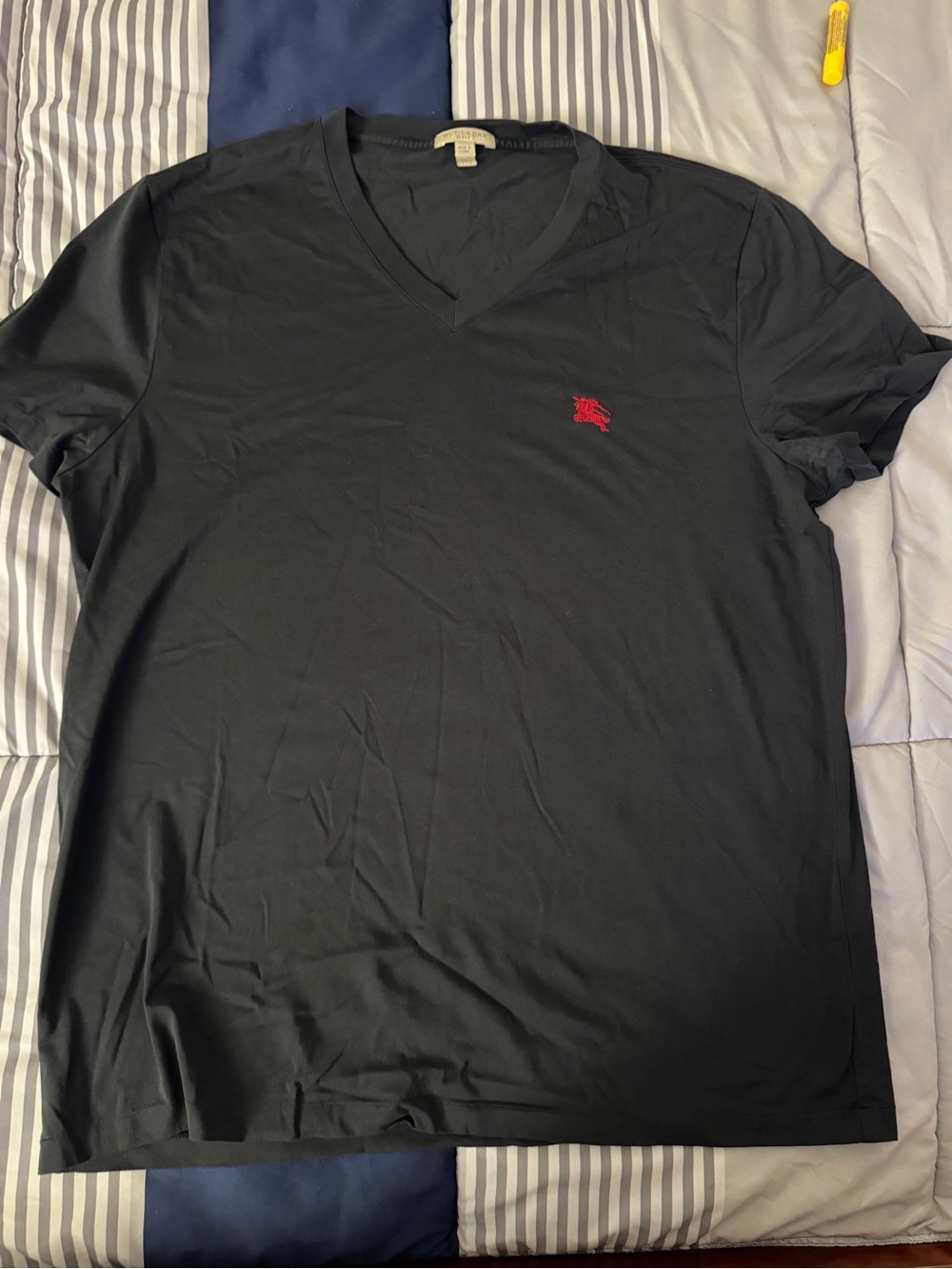 Burberry Black V-Neck Tee with Red Pony Logo